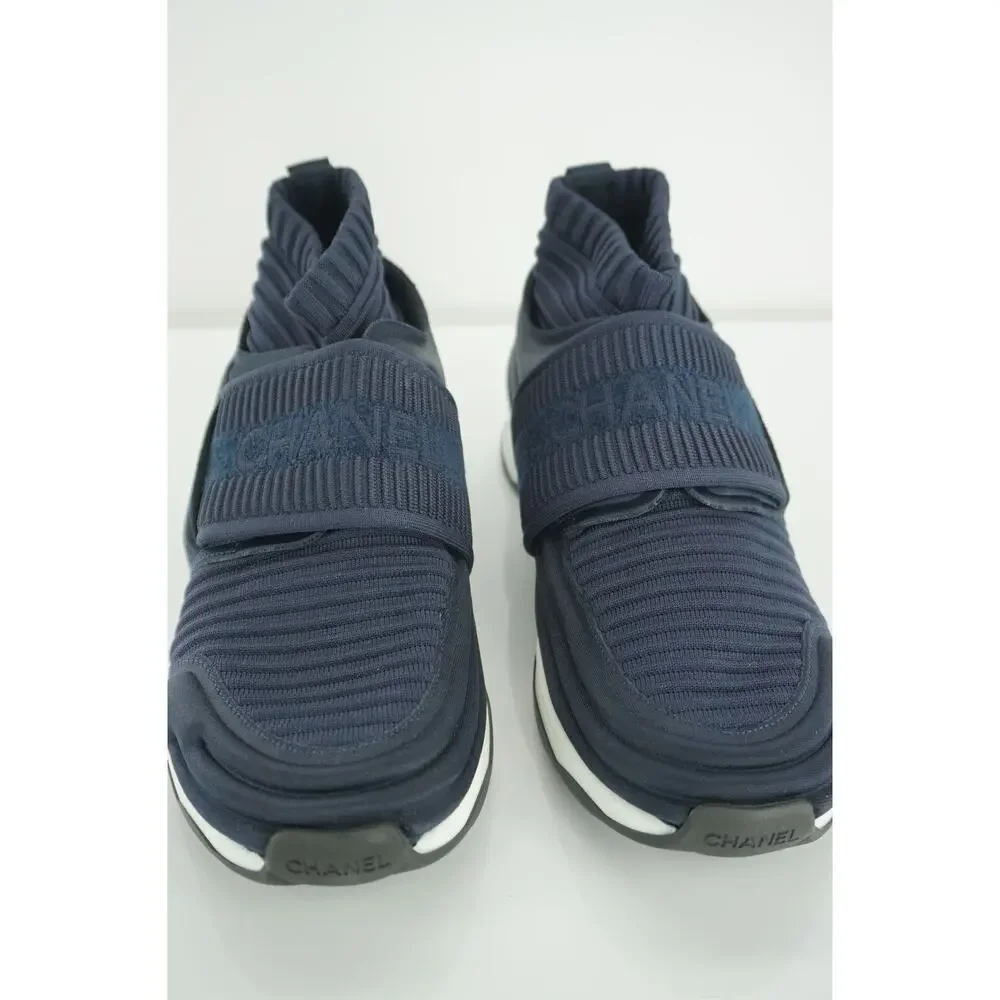 Chanel Navy Blue Stretch Fabric CC Logo High Top Sneaker Sock